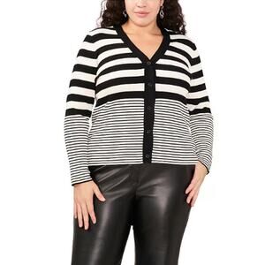 Vince Camuto Striped Ribbed Knit Button Front Cardigan Sweater Plus Size 2X